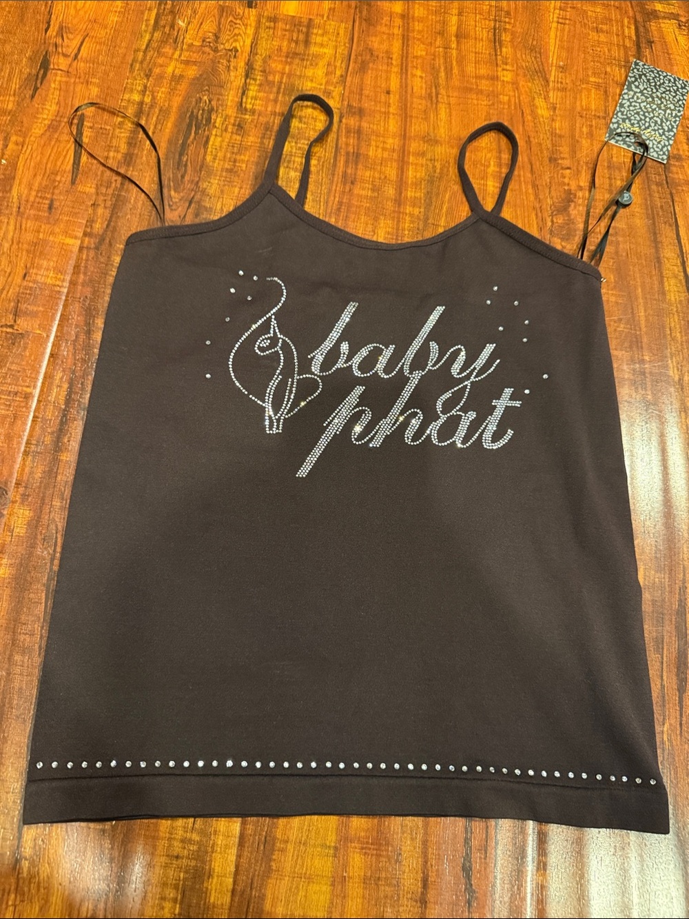 Baby Phat Brown Rhinestone Script Logo Spaghetti-Strap Top - Picture 3 of 4